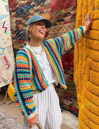 Bunte Boho Damen Häkelweste, handgestrickt