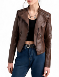 Lässige Damenlederjacke aus Polyester Herbstkollektion