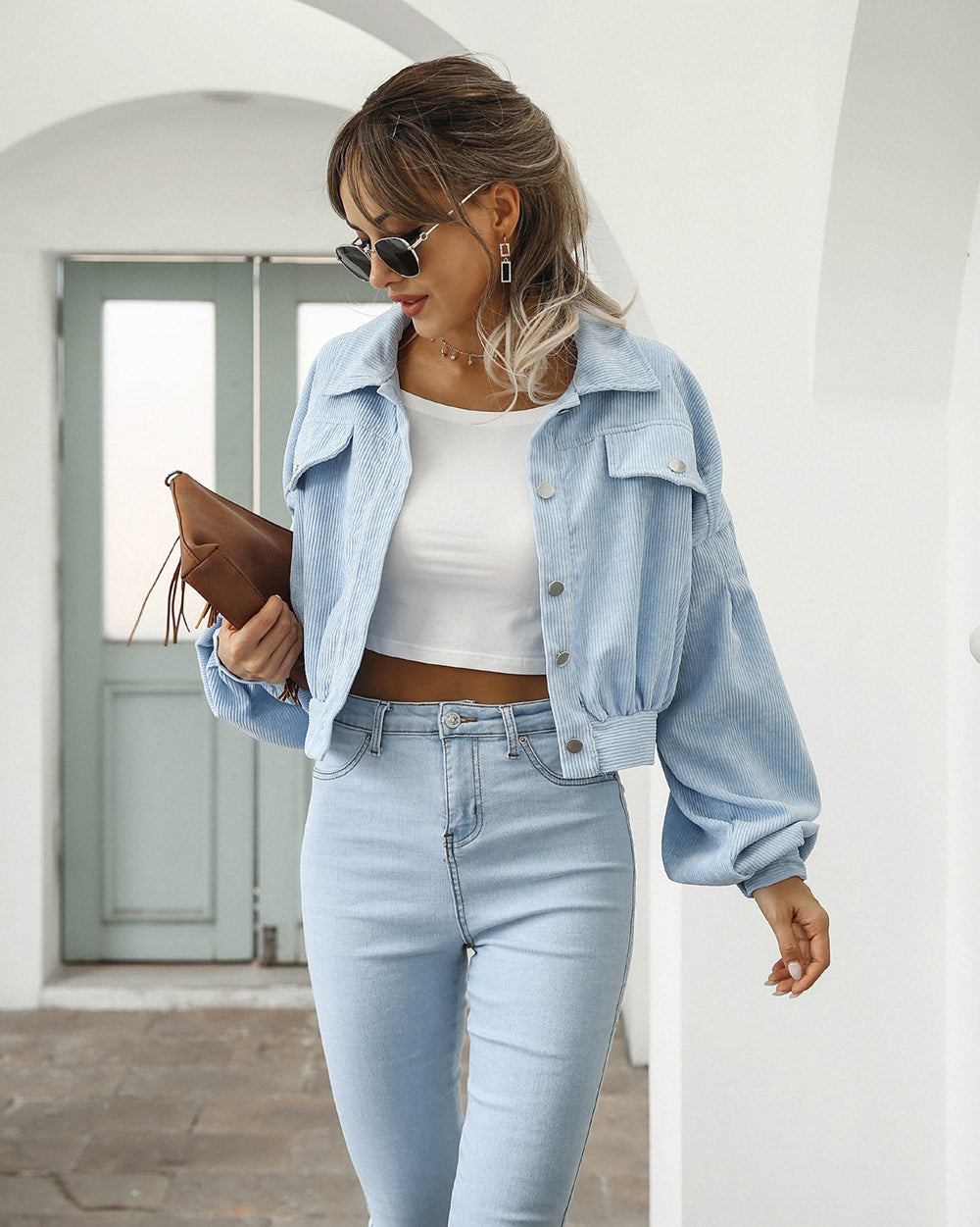Veste Femme Chic Courte Boutonnée 3
