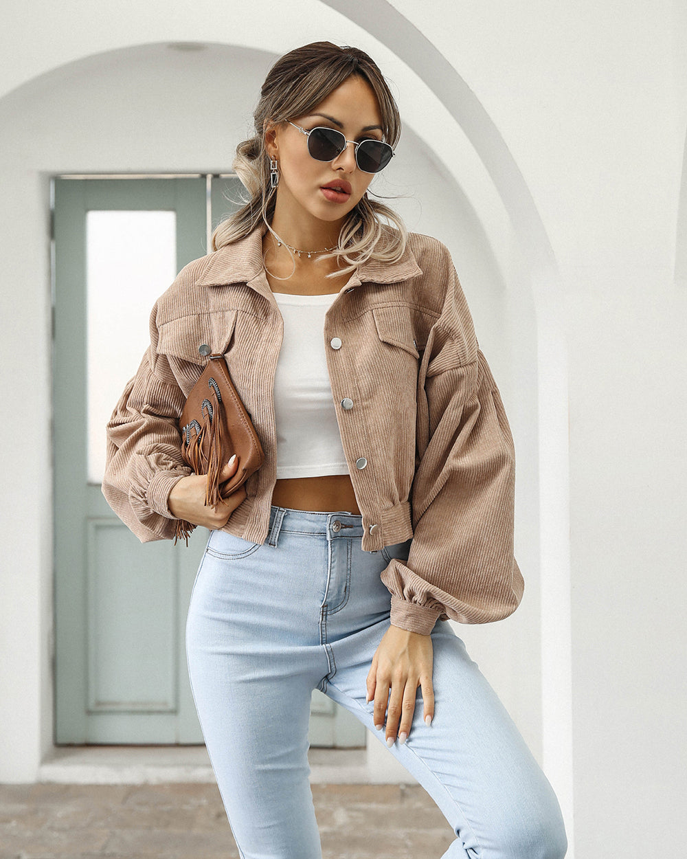 Veste Femme Chic Courte Boutonnée 7