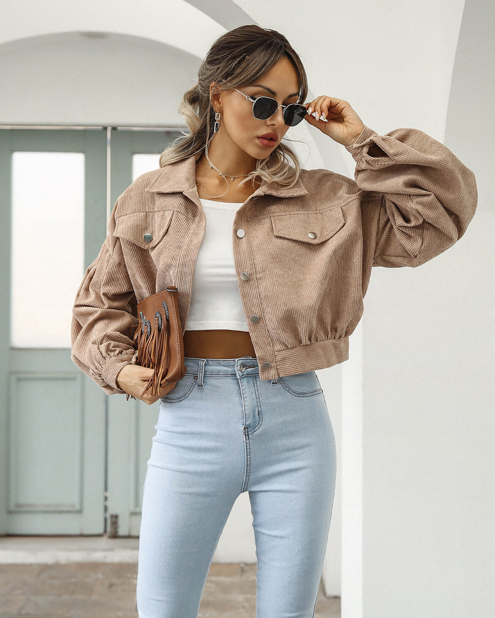 Veste Femme Chic Courte Boutonnée 8