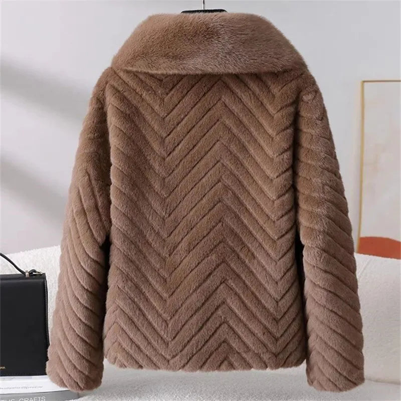 Veste Femme Chic en Faux Vison Chevron 2
