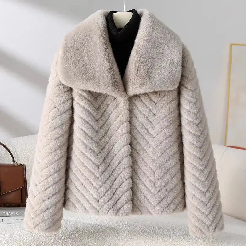 Veste Femme Chic en Faux Vison Chevron 5