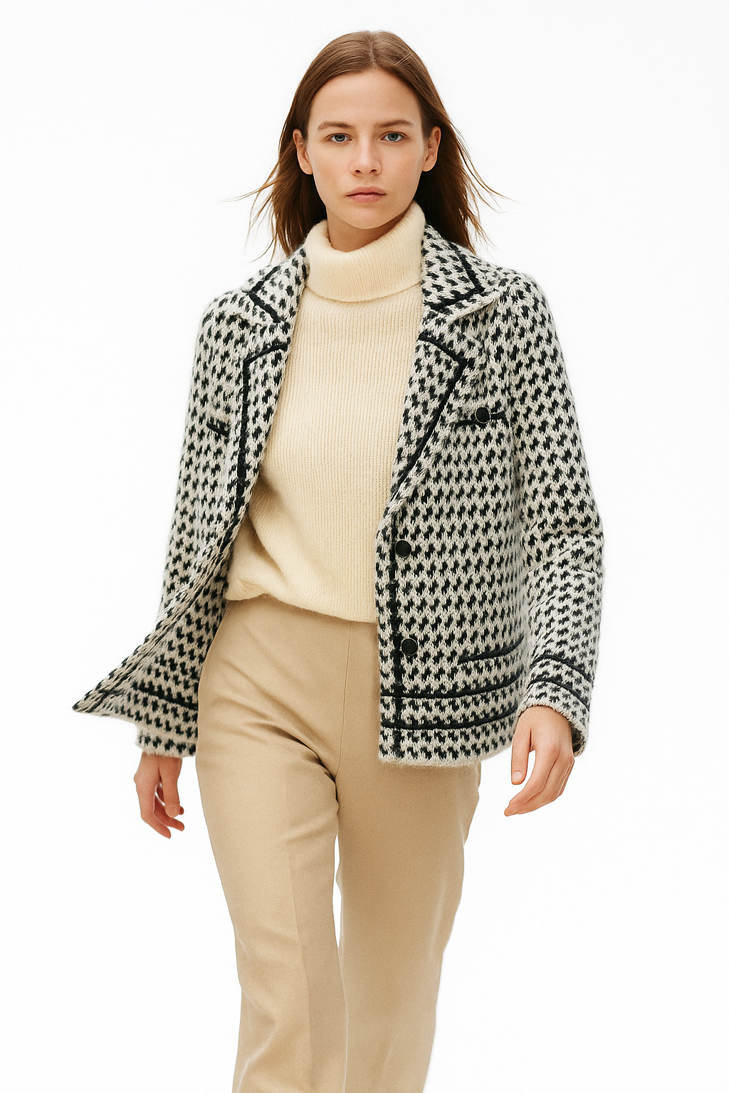Veste Femme Chic en Maille Pied-de-Poule 4