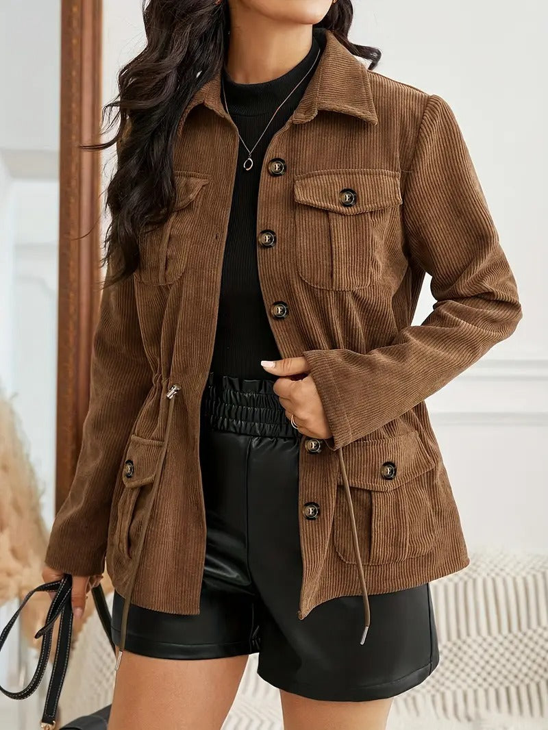 Veste Femme Chic en Velours Côtelé Marron 0