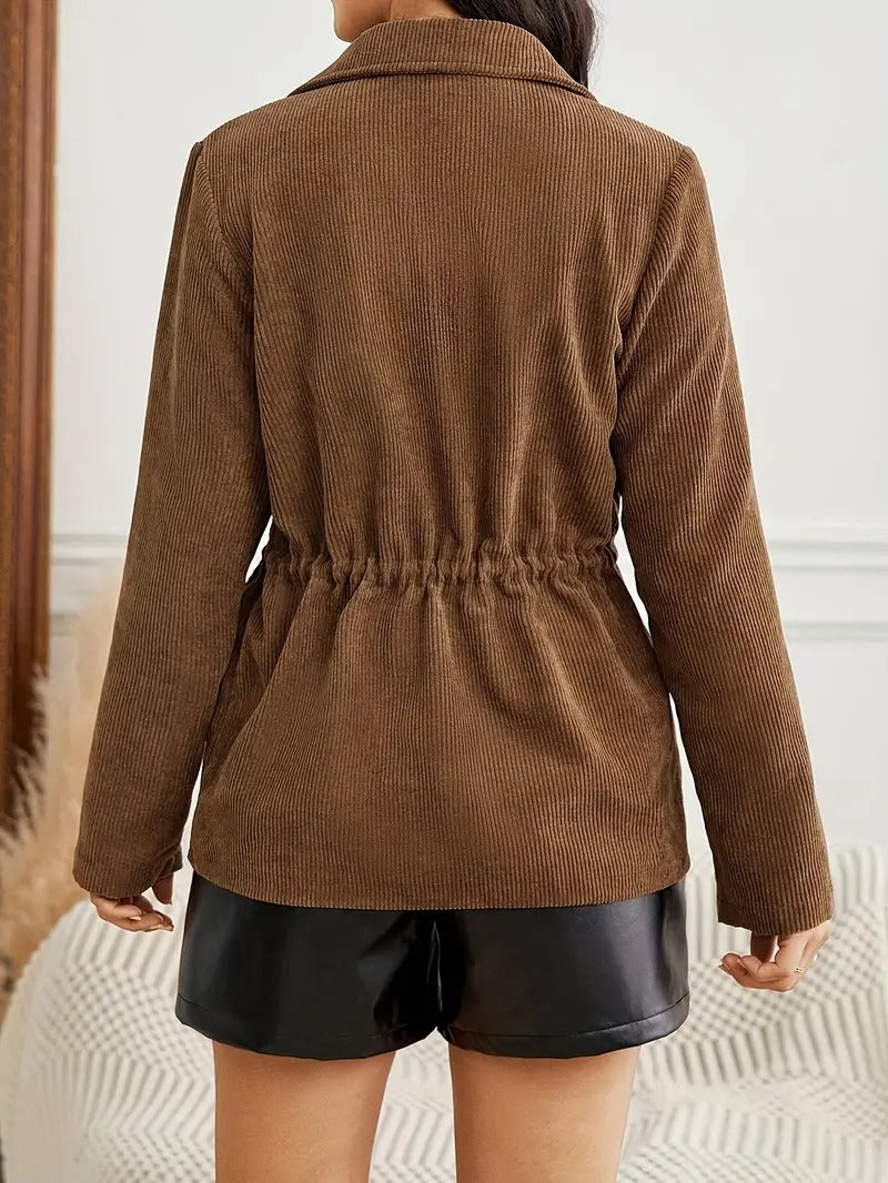 Veste Femme Chic en Velours Côtelé Marron 4