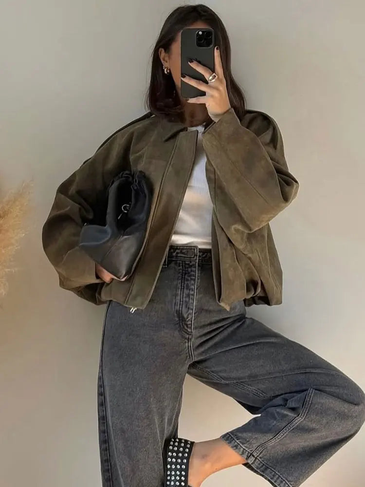 Veste Femme Décontractée en Daim Ample 0