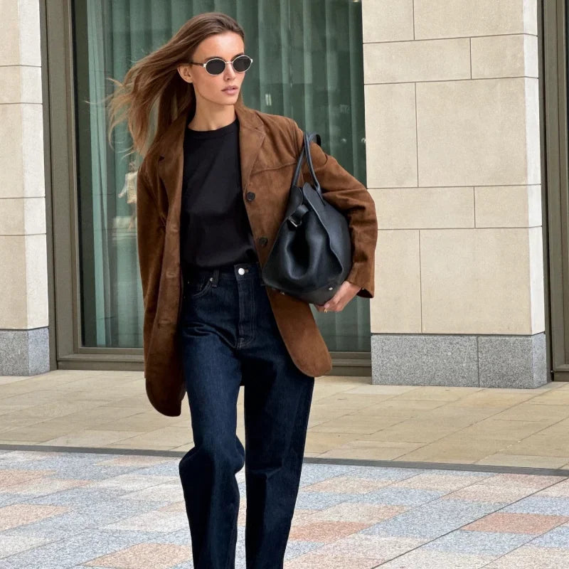 Veste Femme Élégante en Daim Marron 5