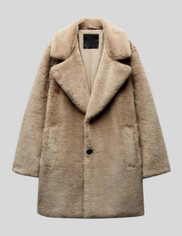 Beige Teddy-Damenjacke für den Winter, Herbstkollektion