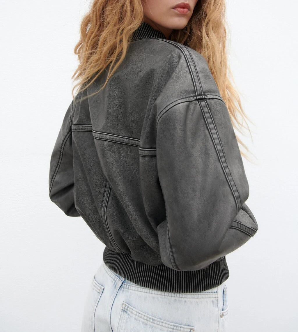 Veste Femme Vintage Élégante en Cuir PU 2