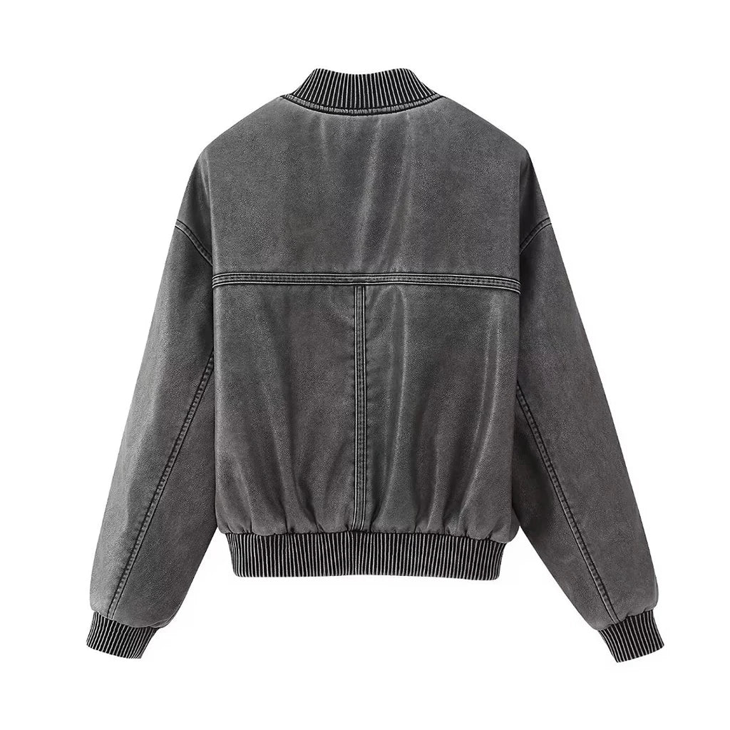Veste Femme Vintage Élégante en Cuir PU 4