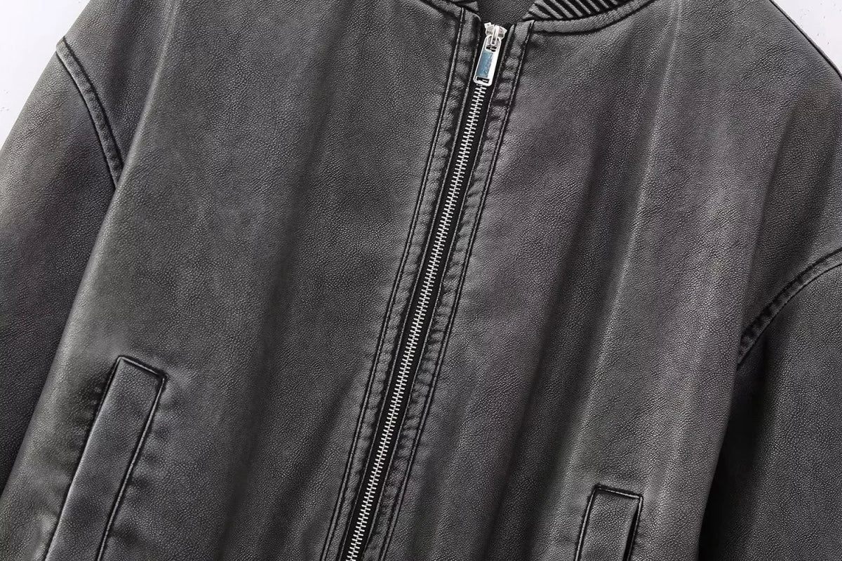 Veste Femme Vintage Élégante en Cuir PU 5