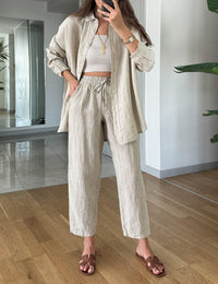 Ensemble Tailleur Femme Décontracté avec Chemisier et Pantalon