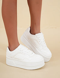 Baskets Blanches Femme Plateforme Synthétique Confortables