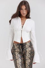 top blouses : Ella - Blouse Corset Élégante à Lacets avec Manches Évasées in van Seroa