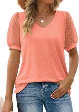 top blouses : Janne – T-shirt élégant à manches bouffantes et col en V in Rose van Seroa
