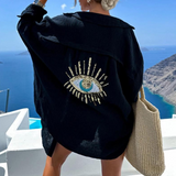 swimwear : Lena – Chemise de Plage Oversize en Coton au Style Bohème Chic in Noir van Seroa