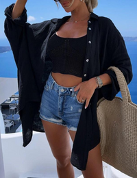 Oversize Strandhemd aus Baumwolle im Boho-Stil für Damen