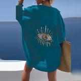 swimwear : Lena – Chemise de Plage Oversize en Coton au Style Bohème Chic in Bleu van Seroa