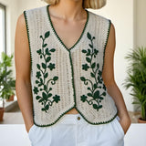 Pulls et gilets : Driana | Gilet Sans Manche Femme en Crochet Brodé Floral in van Seroa