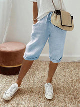skirts : Ella – Pantalon capri en coton-lin à cordon, coupe décontractée in Bleu van Seroa
