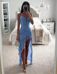 Asymmetrisches Kleid mit Volants und Dünnen Trägern Damen