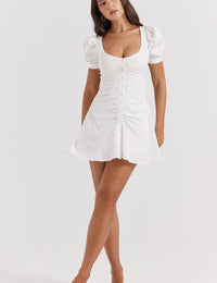 Kurzes Kleid mit Puffärmeln und Knöpfen vorne Damen