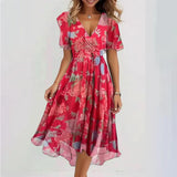 dresses : Amalia – Robe Midi Élégante Portefeuille en Chiffon à Imprimé Fleuri in Rose van Seroa
