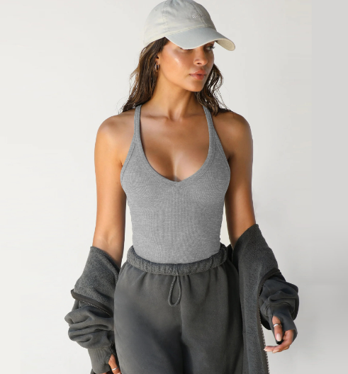 top blouses : Sofia - Débardeur Côtelé Sans Coutures avec Soutien Intégré in Gris clair van Seroa