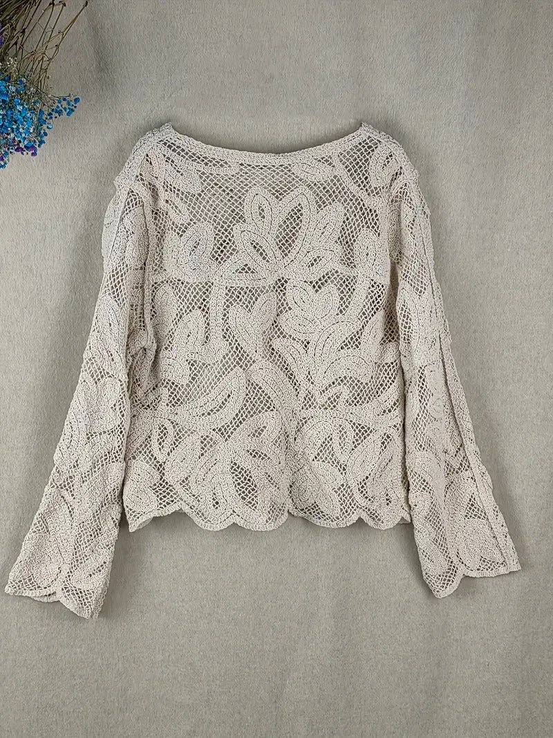 top blouses : Mia - Blouse Élégante en Dentelle Crochet avec Boutons in van Seroa