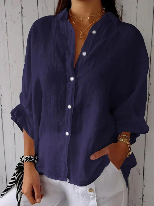top blouses : Callie – Chemise Élégante et Légère en Lin à Coupe Décontractée in Bleu van Seroa