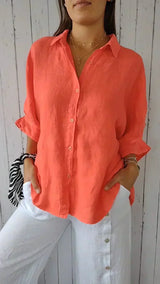 top blouses : Callie – Chemise Élégante et Légère en Lin à Coupe Décontractée in Orange van Seroa