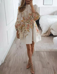 Ausgestelltes Kleid mit Blumenmuster und Puffärmeln für Damen