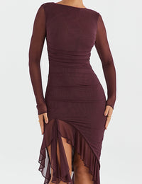 Eng anliegendes Abendkleid mit Volants und asymmetrischem Schnitt für Damen