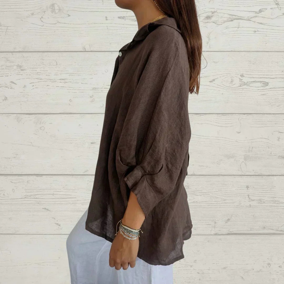 top blouses : Callie – Chemise Élégante et Légère en Lin à Coupe Décontractée in van Seroa