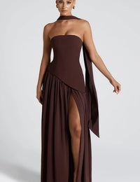 Langes Kleid mit Schlitz für Damen mit Korsett, elegant und modern, für