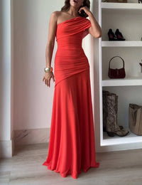 Robe longue femme asymétrique froncée pour soirée élégante