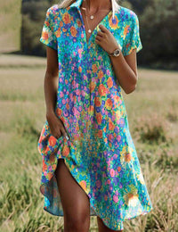 Maxikleid Damen Fließend Boho Chic Buntes Blumenmuster