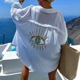 swimwear : Lena – Chemise de Plage Oversize en Coton au Style Bohème Chic in Blanc van Seroa