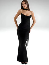 dresses : Alma | Ensemble Femme Élastique Bustier Jupe Maxi in Noir van Seroa