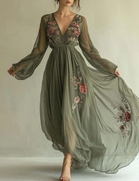 Robe longue en mousseline imprimée fleurie pour femme