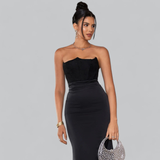 dresses : Elena - Robe corset en satin élégante sans bretelles avec détails drapés in van Seroa
