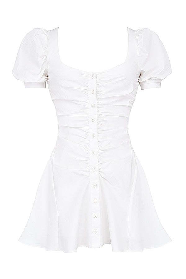 dresses : Lena – Robe courte chic à manches bouffantes et boutons devant in van Seroa