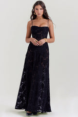dresses : Genesis – Robe longue romantique à fines bretelles, florale et transparente in Noir van Seroa
