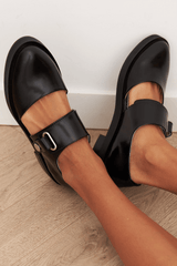 Angela Black Buckle Loafers Leather