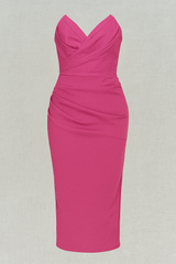 Robe Midi Femme Sans Bretelles avec Fente Élégante pour Cérémonie d'Été