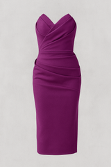 Robe Midi Femme Sans Bretelles avec Fente Élégante pour Cérémonie d'Été