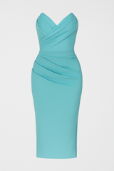 Robe Midi Femme Sans Bretelles avec Fente Élégante pour Cérémonie d'Été