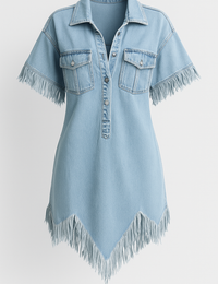 Dakota Jeans-Hemdkleid mit Fransen und Brusttaschen für Damen