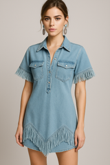 Dakota Jeans-Hemdkleid mit Fransen und Brusttaschen für Damen